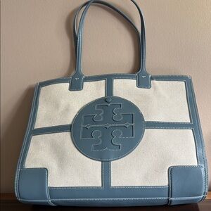 Tory Burch Blue and White Geometric Tote